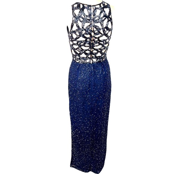 Sean Collection Navy Cutout Beaded Silk Gown Fully Lined Formal Evening Dress XS - Picture 2 of 12
